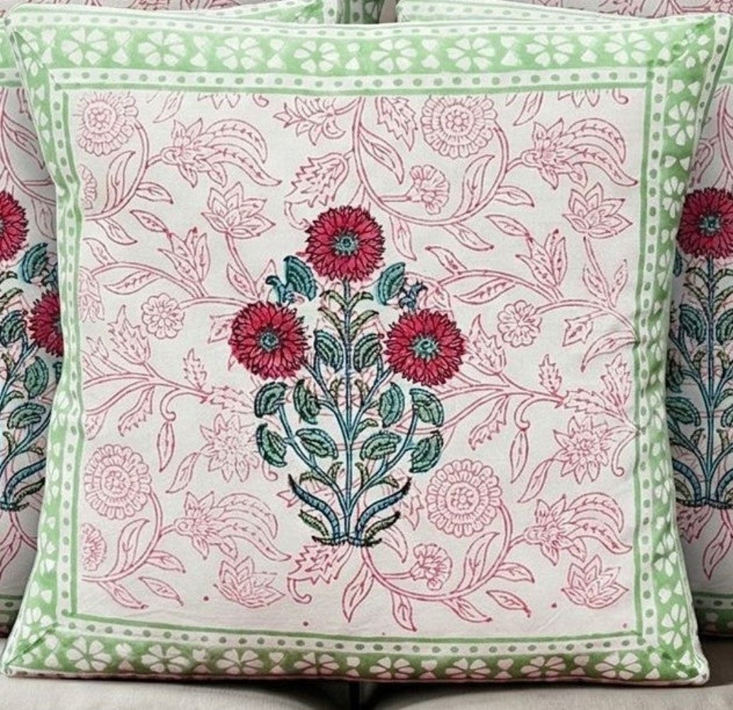 Red Navya Mughal Butta Cushion covers | Hand Block Print