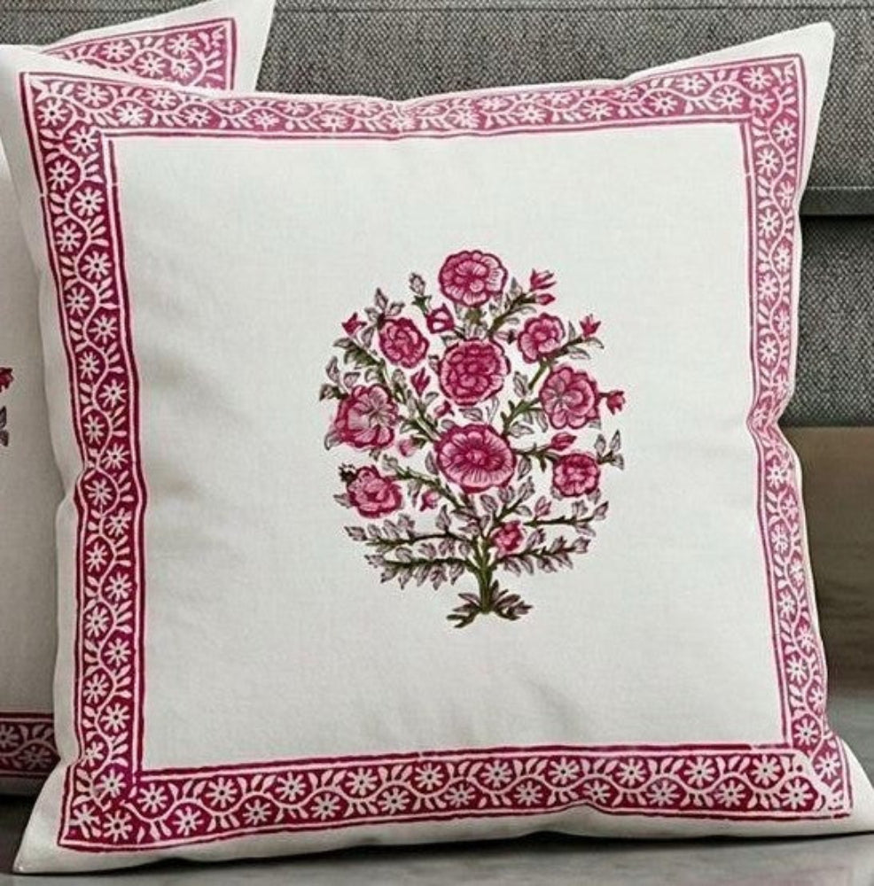 Pink Nidhi Mughal Butta Cushion covers | Hand Block Print
