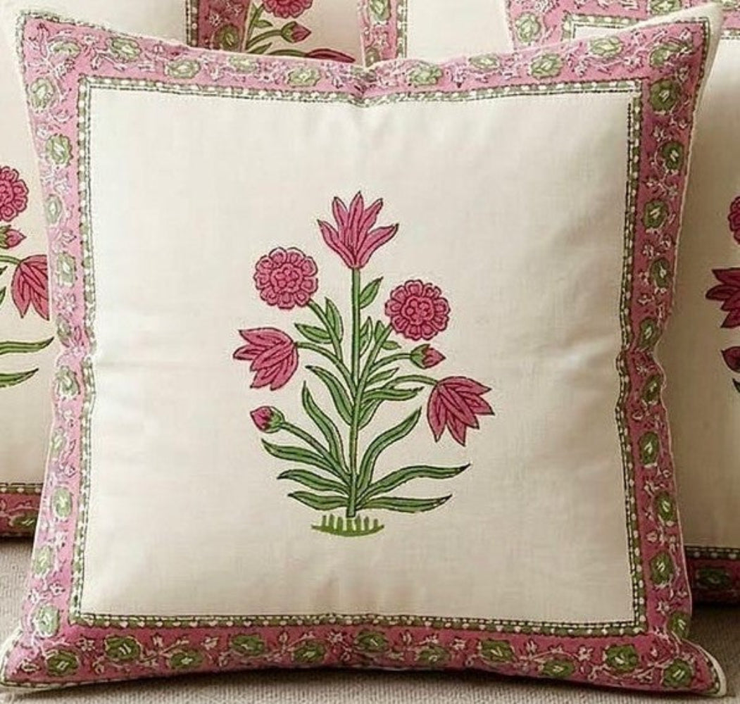 Peach Niharika Mughal Butta Cushion covers | Hand Block Print