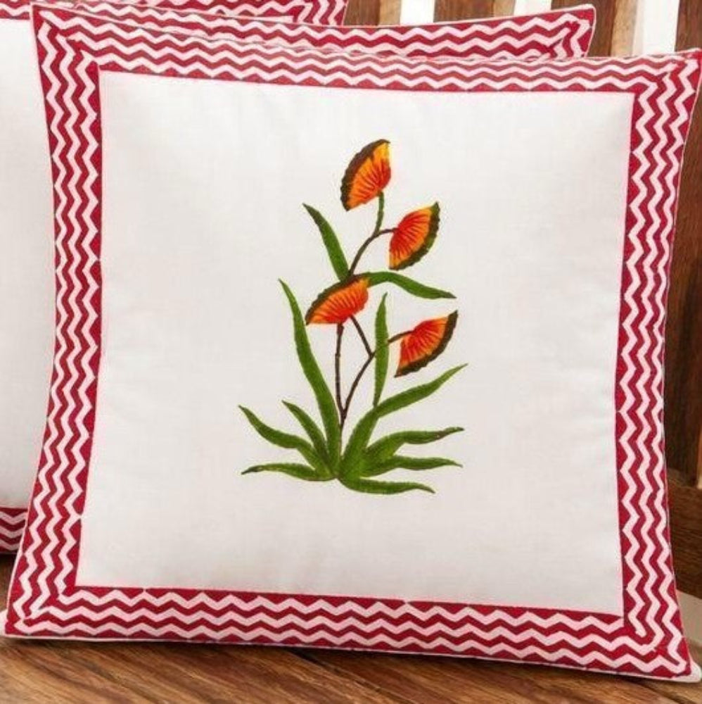 Red Nirali Mughal Butta Cushion covers | Hand Block Print
