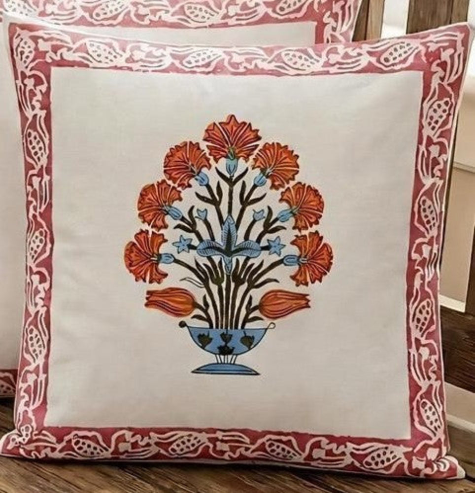 Orange Gulmohar Mughal Butta Cushion covers | Hand Block Print (Copy)