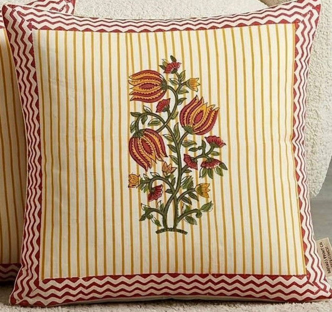 Orange Nutan Mughal Butta Cushion covers | Hand Block Print