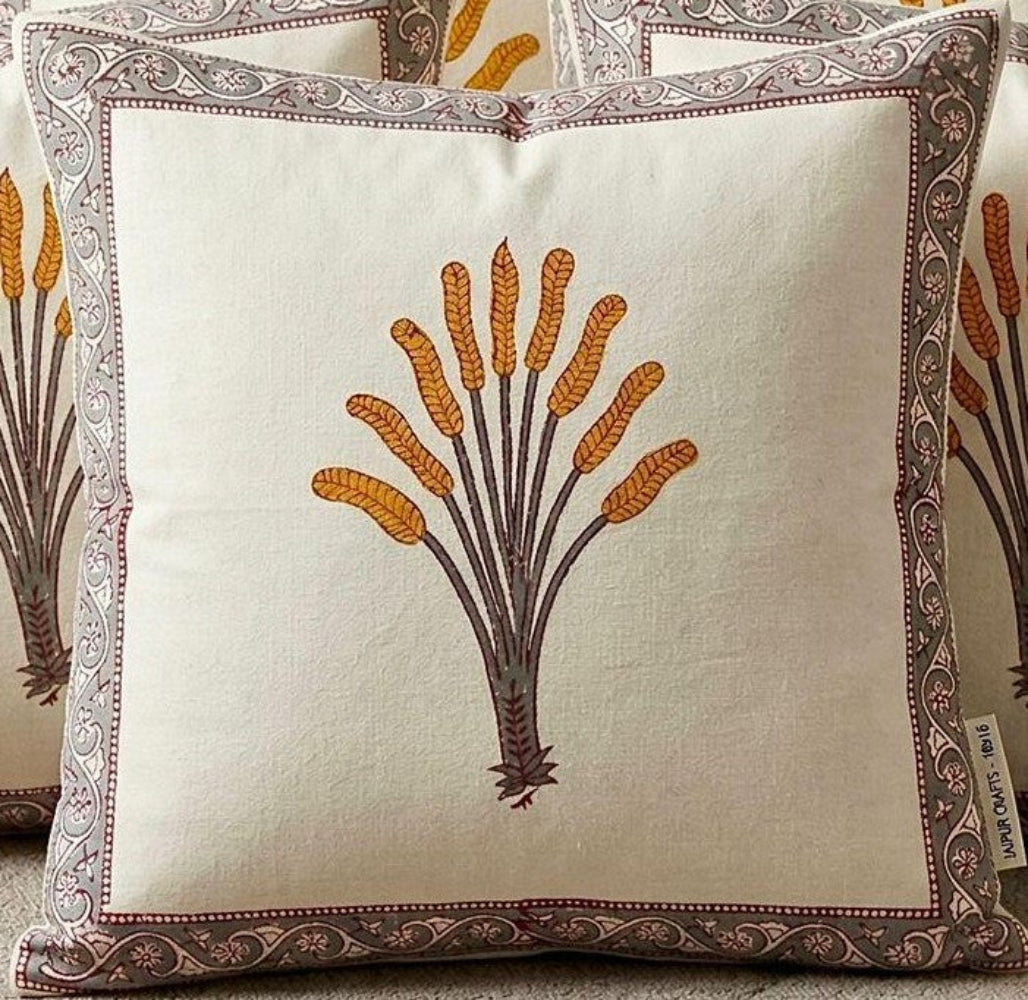 Yellow Ridhima Mughal Butta Cushion covers | Hand Block Print