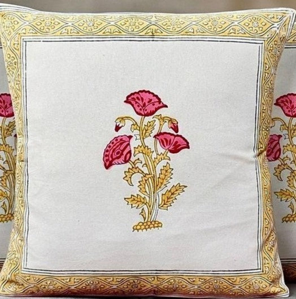 Ochre Ragini Mughal Butta Cushion covers | Hand Block Print