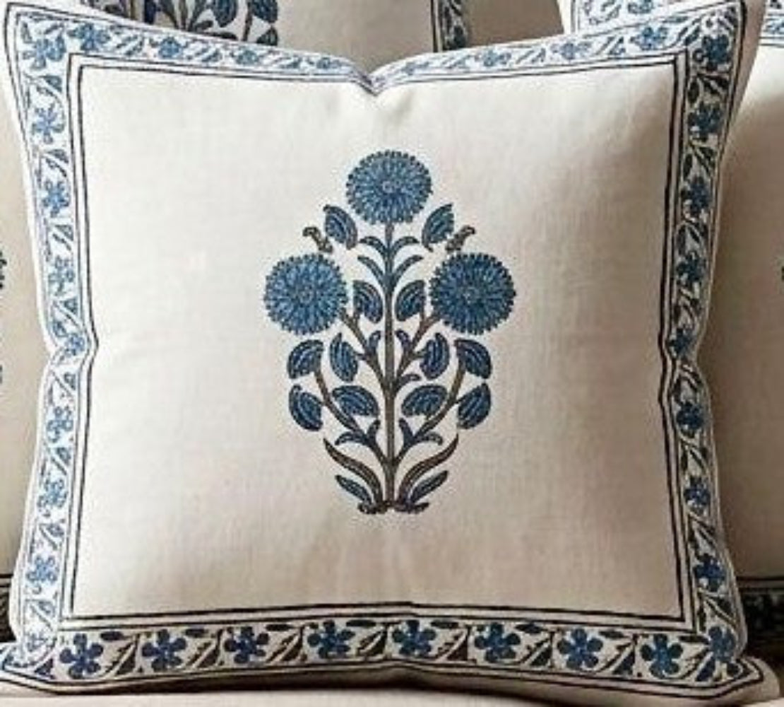 Blue Ridhima Mughal Butta Cushion covers | Hand Block Print