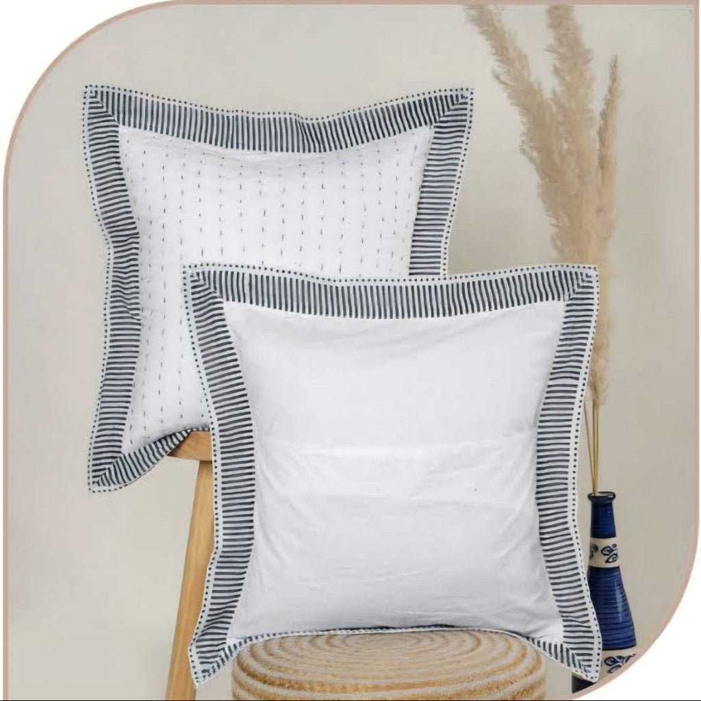 Black Kantha Cushion Cover