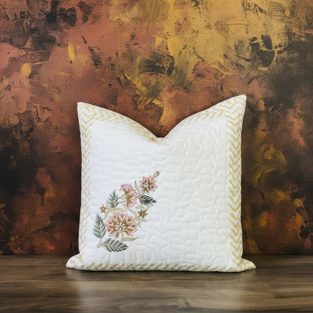 Brown Dhithi Quilted Cushion covers|Hand Block print