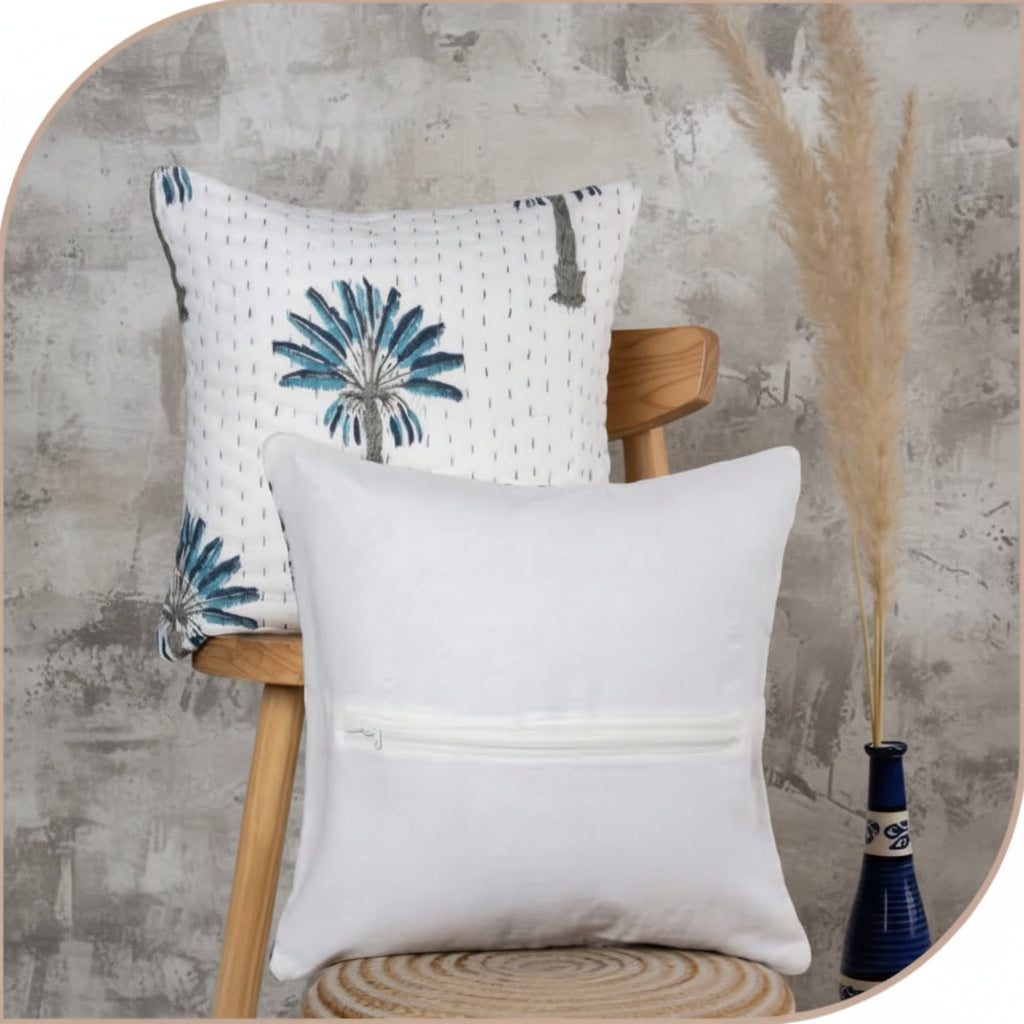 Blue Palm Kantha Cushion cover |Hand Blockprint