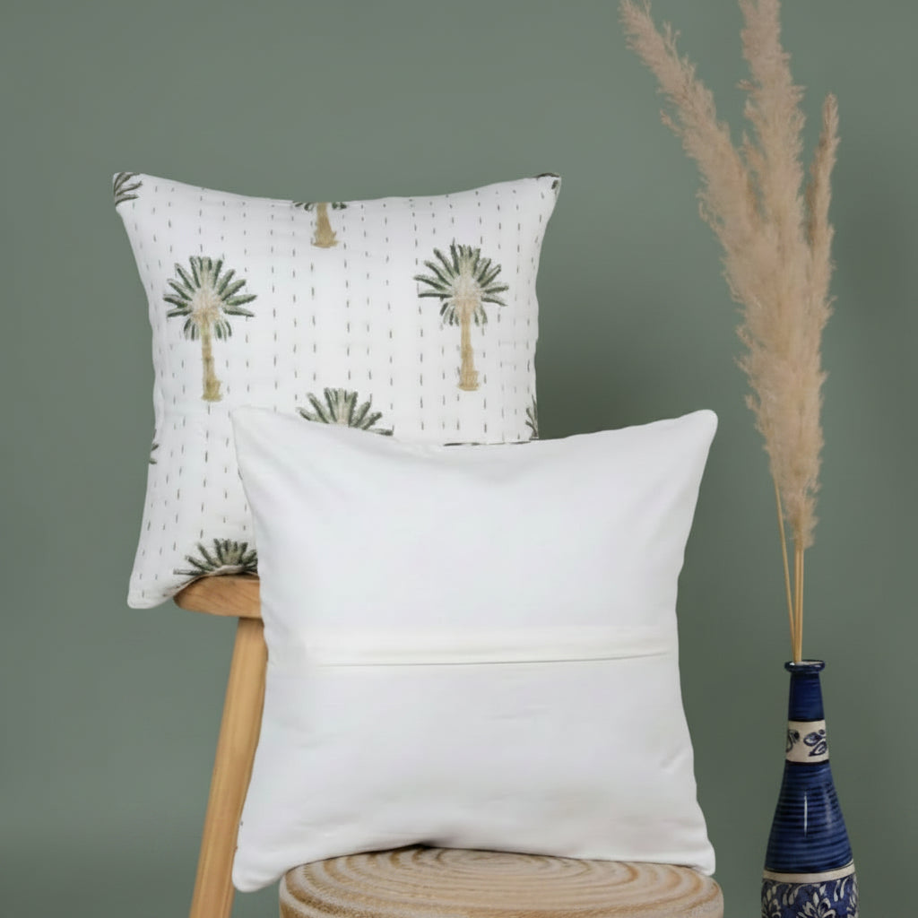 Olive Palm Kantha Cushion cover |Hand Blockprint