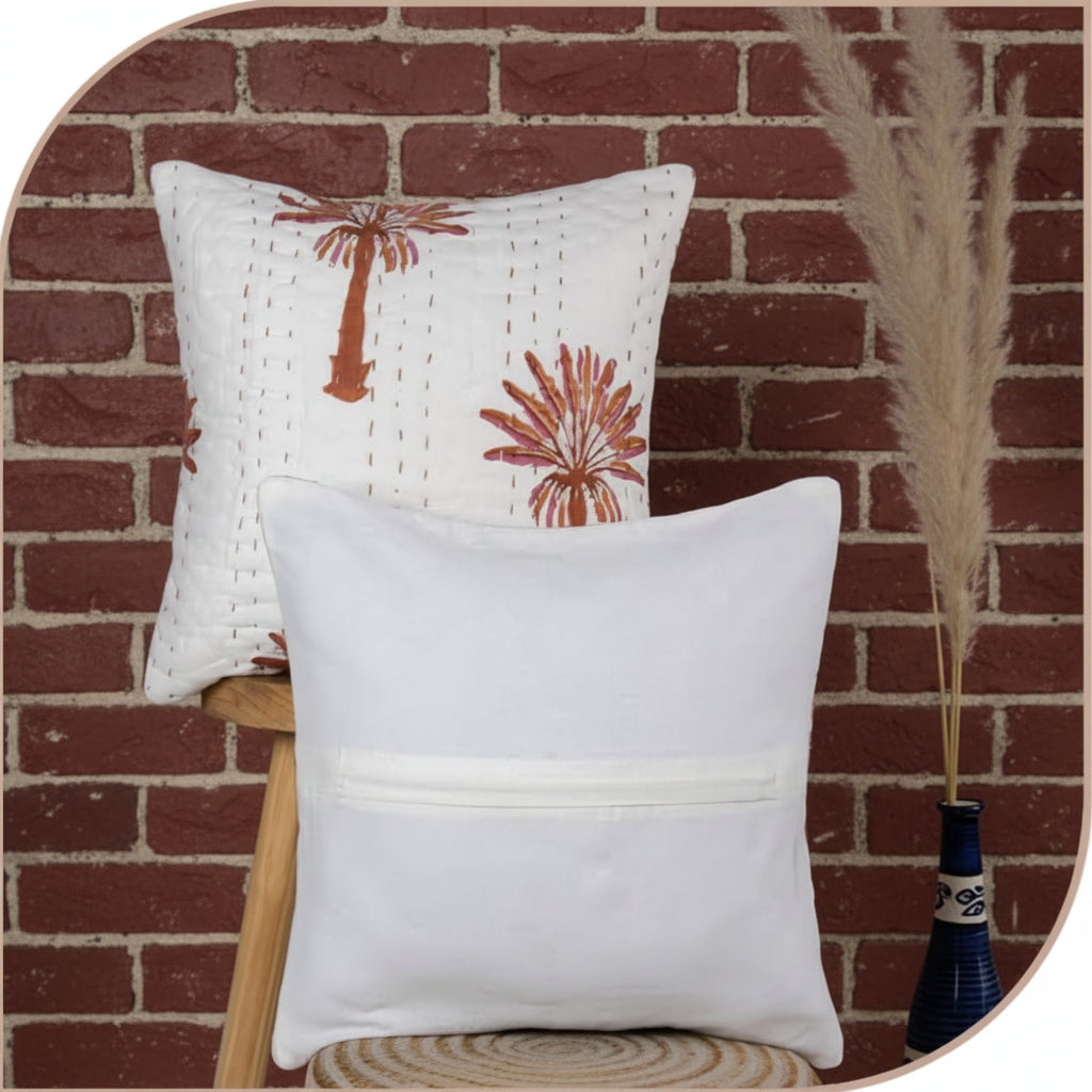 Red Palm Kantha Cushion cover |Hand Blockprint