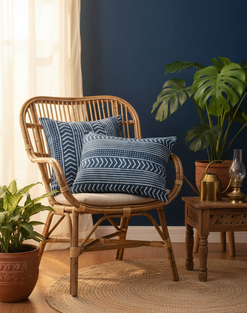 Handblock  Print Indigo Cushion covers