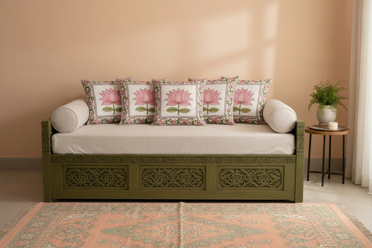 Peach Sameera Mughal Butta Cushion covers | Hand Block Print
