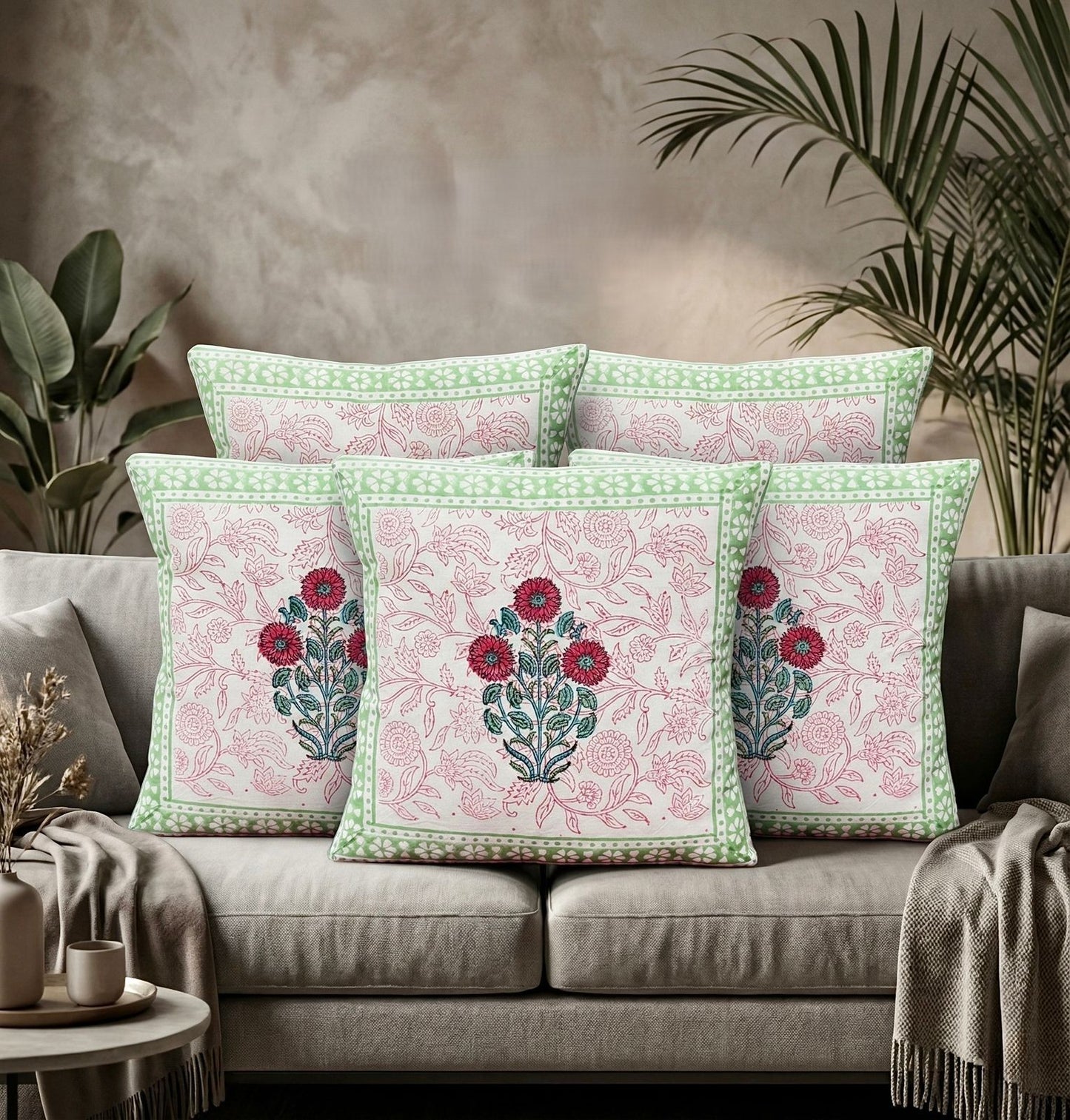 Red Navya Mughal Butta Cushion covers | Hand Block Print