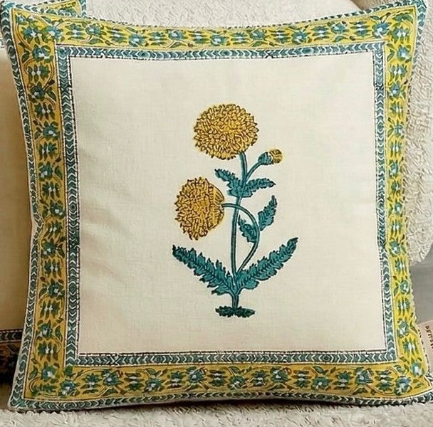 Yellow Nupur  MughalButta Cushion covers | Hand Block Print