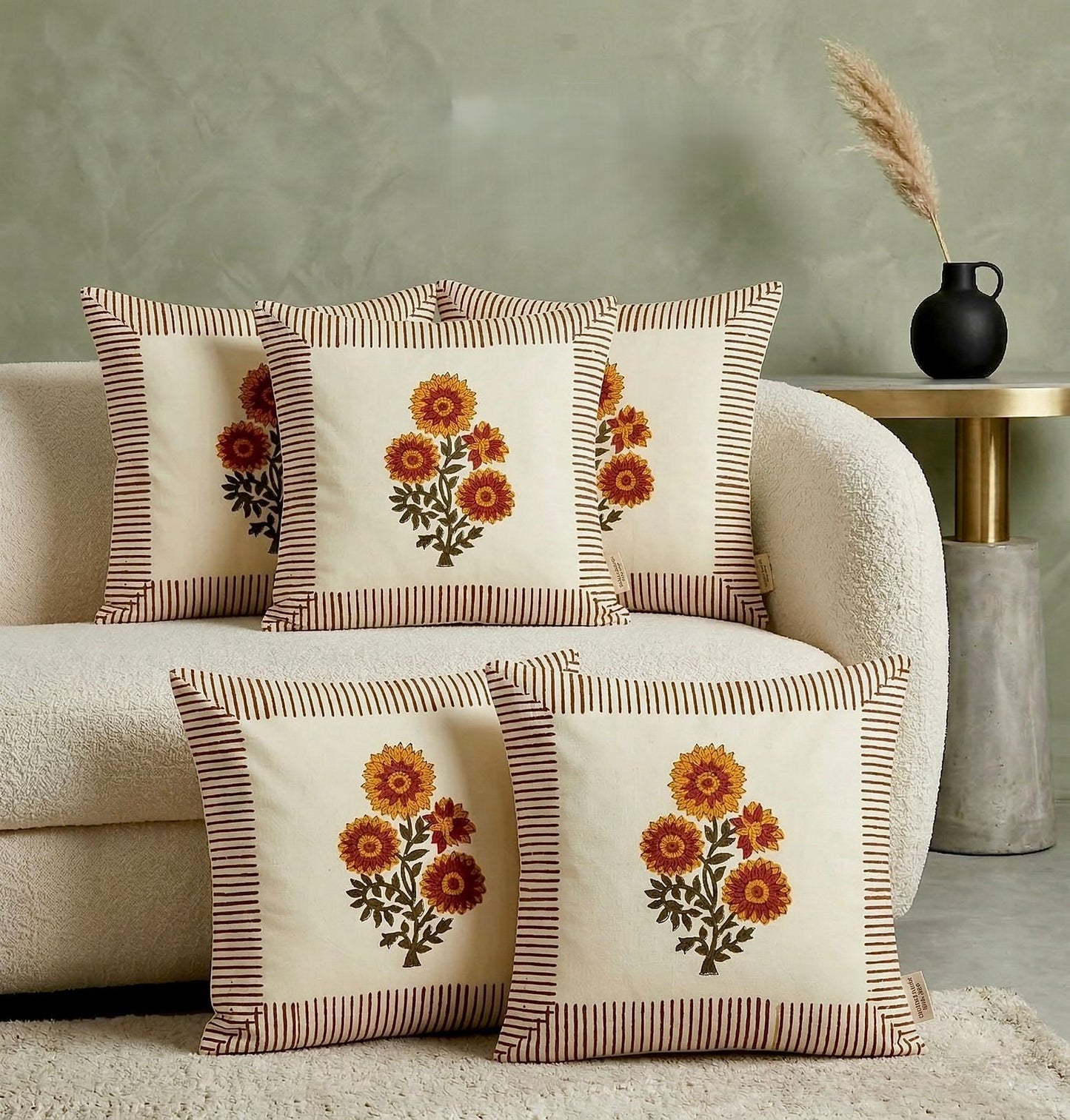 Orange Nutan Mughal Butta Cushion covers | Hand Block Print