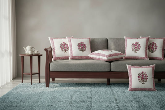 Pink Nidhi Mughal Butta Cushion covers | Hand Block Print