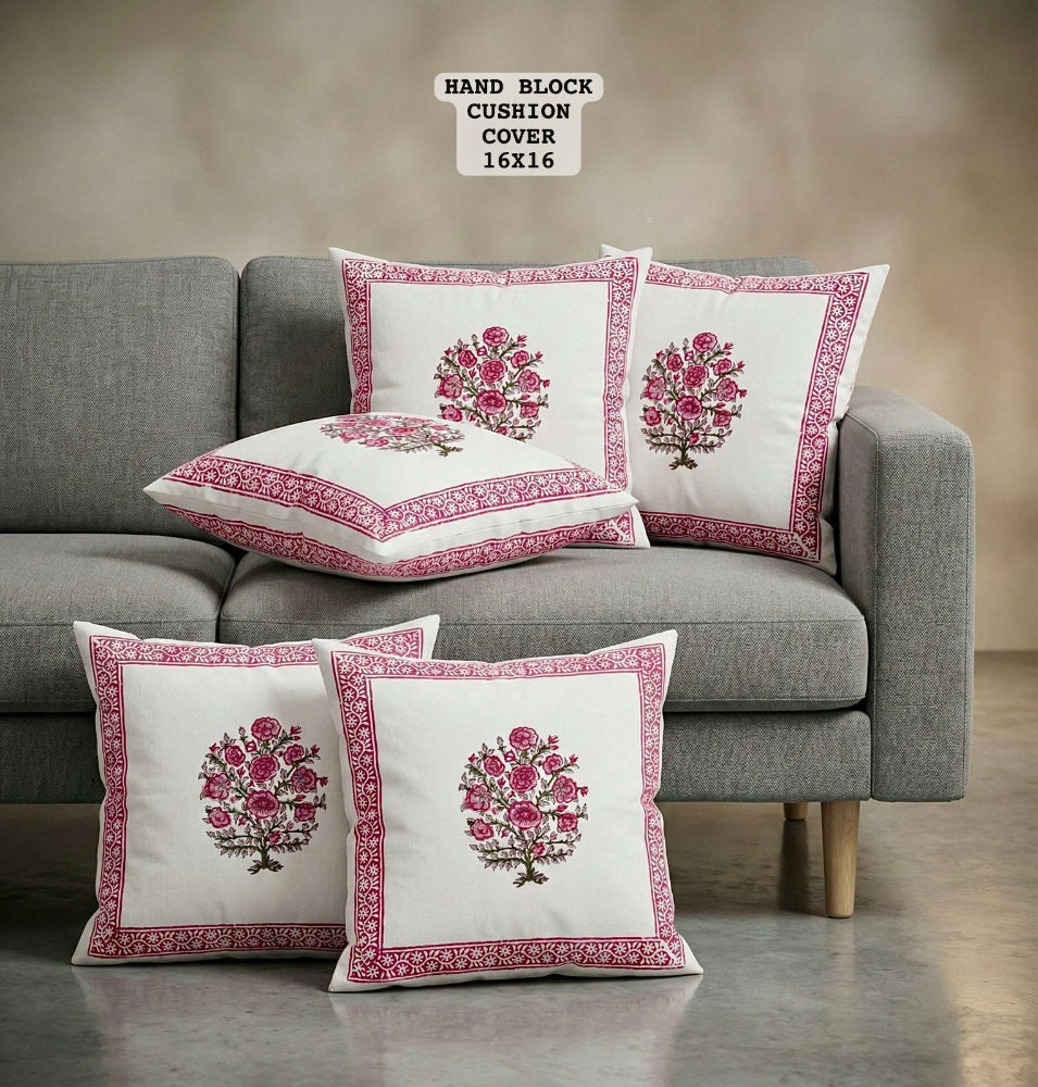 Pink Nidhi Mughal Butta Cushion covers | Hand Block Print