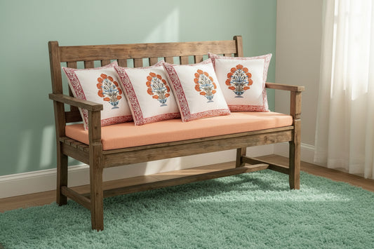 Orange Gulmohar Mughal Butta Cushion covers | Hand Block Print (Copy)