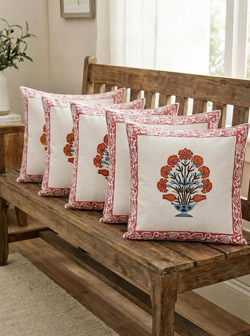 Orange Gulmohar Mughal Butta Cushion covers | Hand Block Print (Copy)