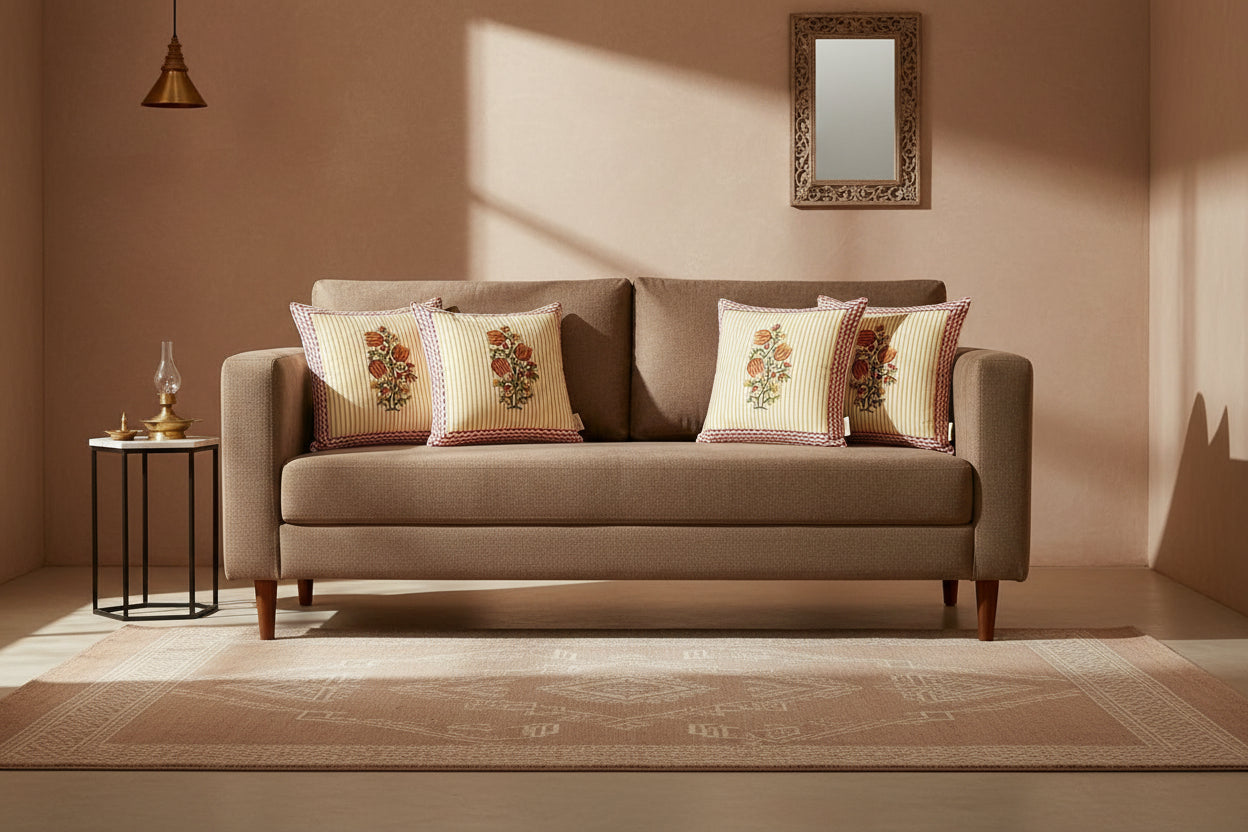 Orange Nutan Mughal Butta Cushion covers | Hand Block Print