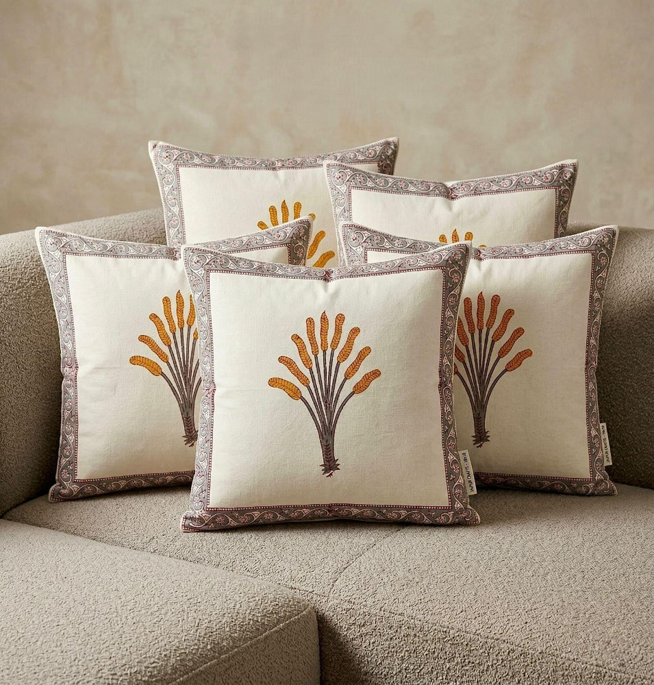 Yellow Ridhima   Mughal Butta Cushion covers | Hand Block Print