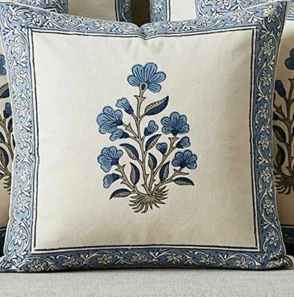 Blue Renuka  Mughal Butta Cushion covers | Hand Block Print