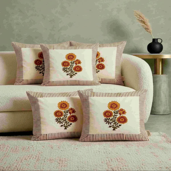 Orange Naina Mughal Butti  Cushion covers | Hand Blockprint
