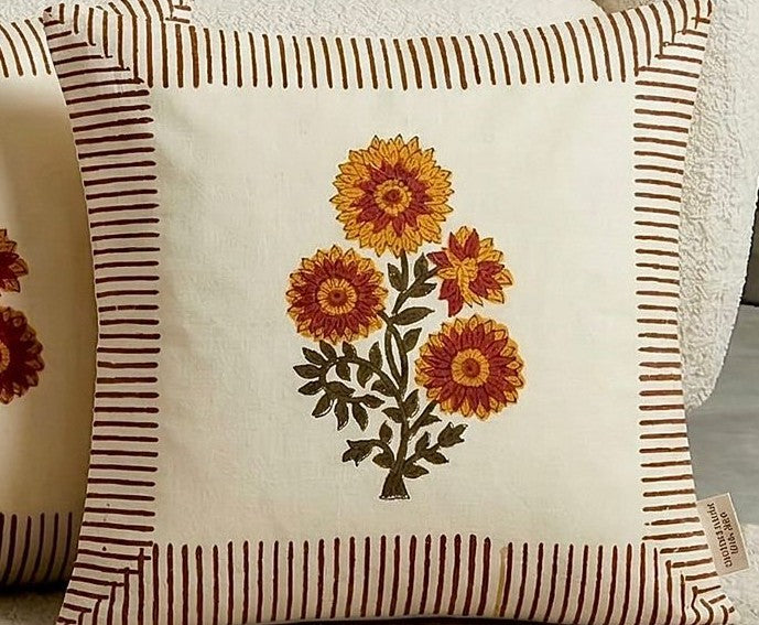 Orange Naina Mughal Butti  Cushion covers | Hand Blockprint