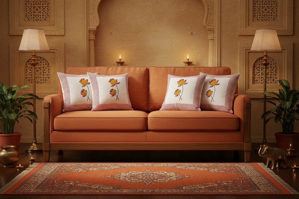 Yellow Roop  Mughal Butta Cushion covers | Hand Block Print
