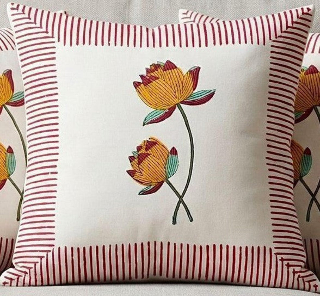 Yellow Roop  Mughal Butta Cushion covers | Hand Block Print