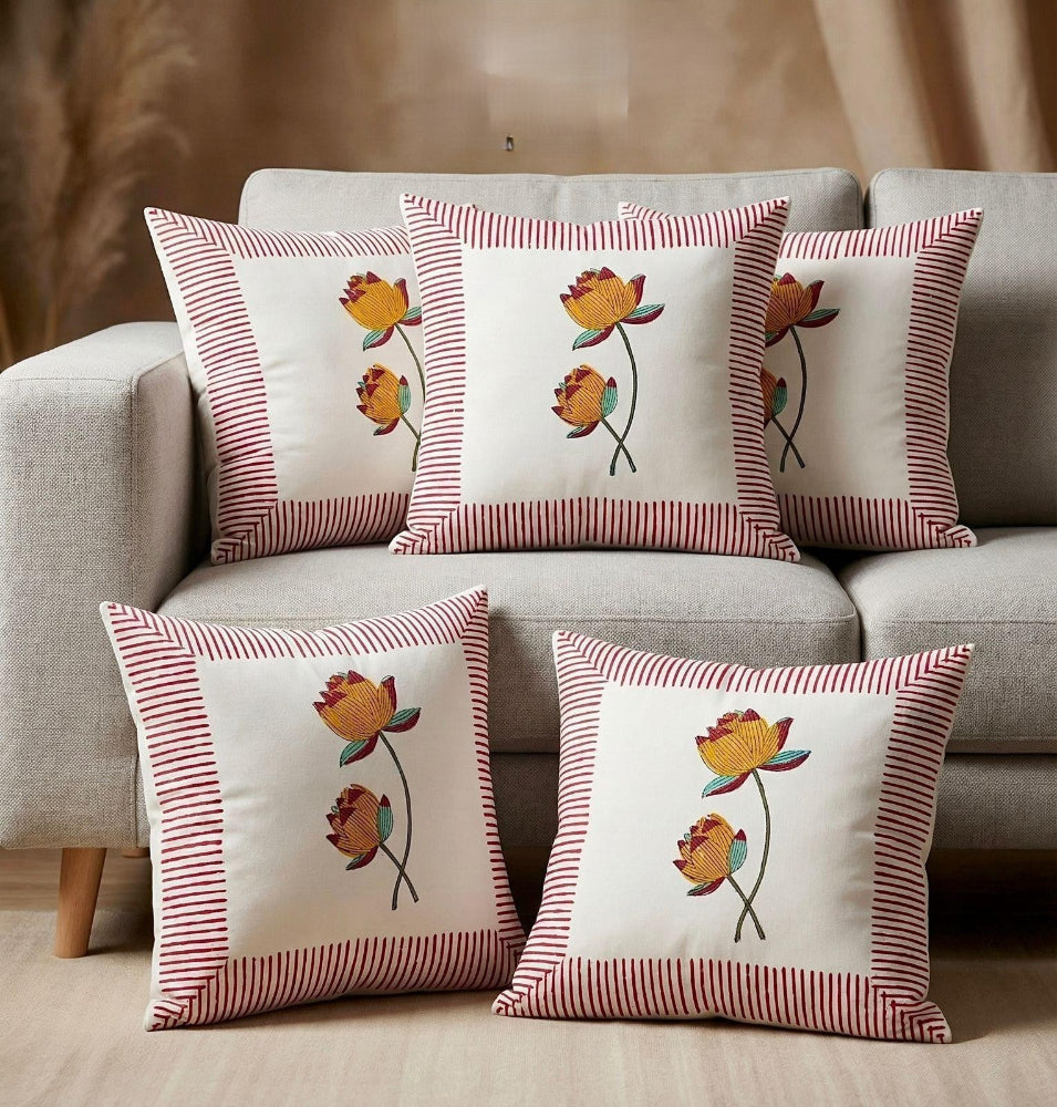 Yellow Roop  Mughal Butta Cushion covers | Hand Block Print