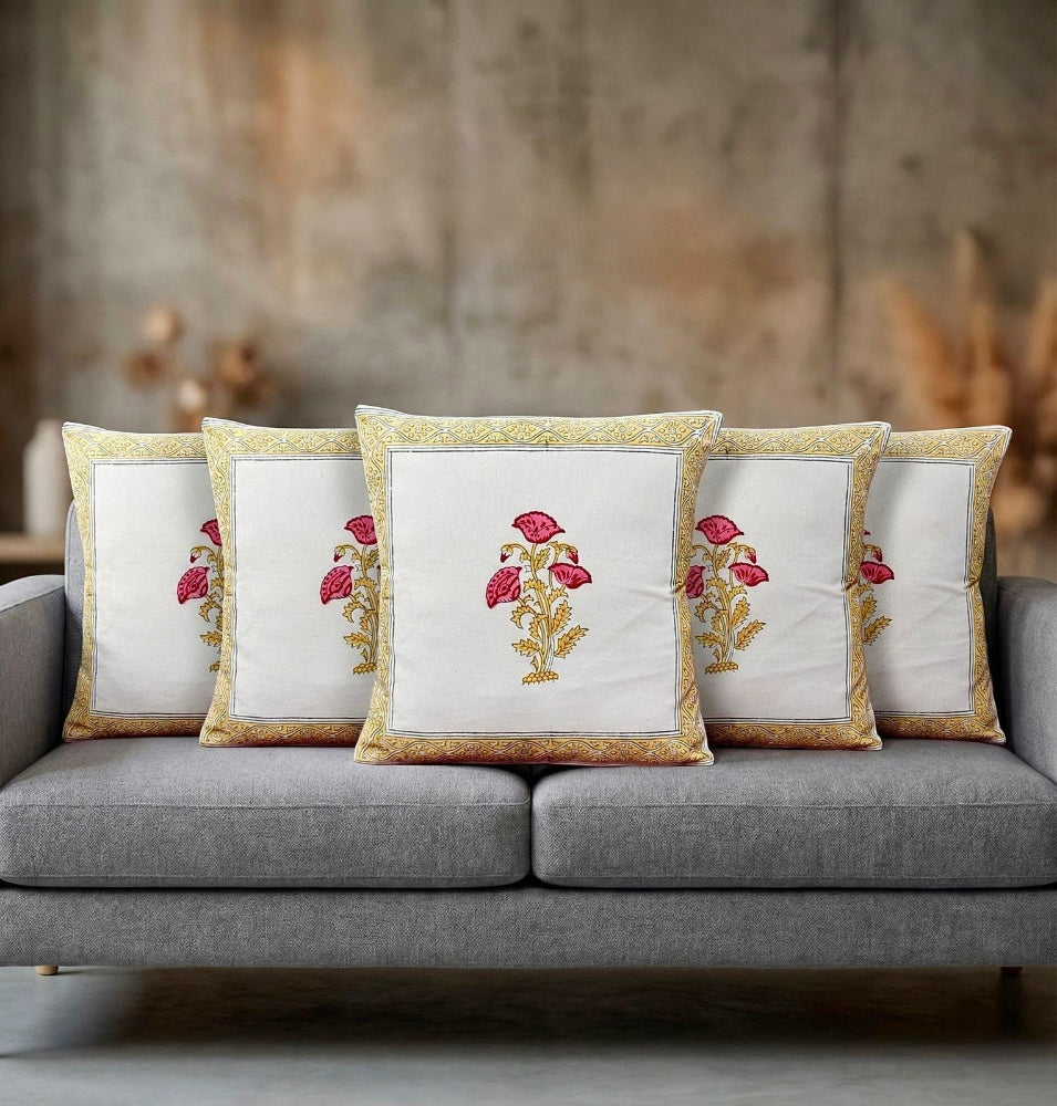 Ochre Ragini  Mughal Butta Cushion covers | Hand Block Print