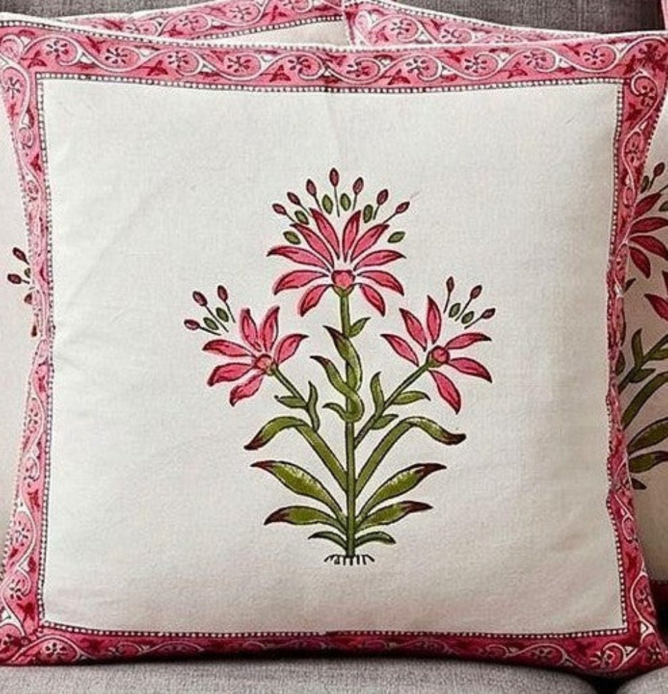 Pink Rajshri Mughal Butta Cushion covers | Hand Block Print