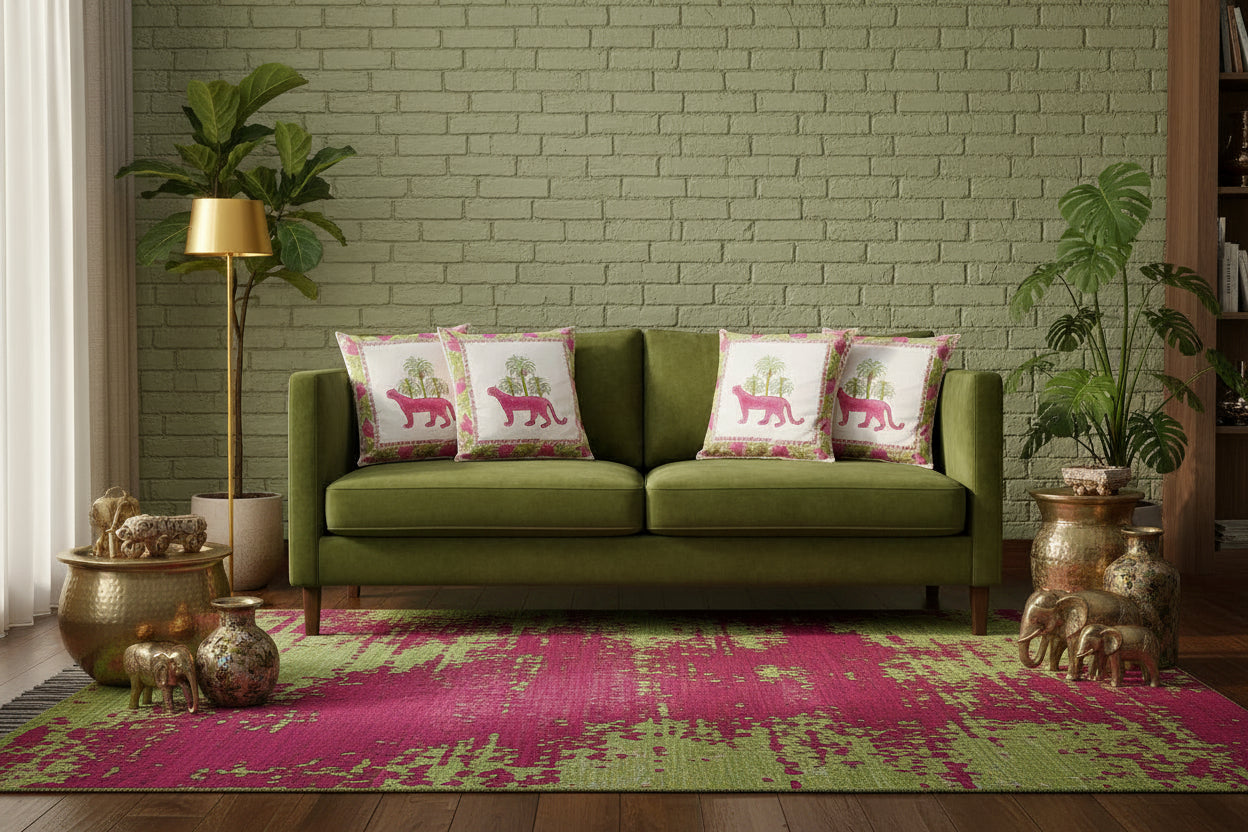 Magenta Panther Mughal Butta Cushion covers | Hand Block Print