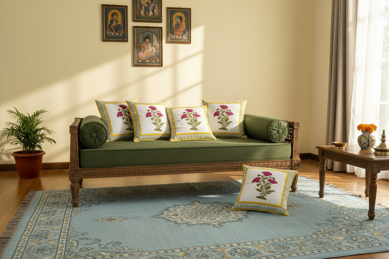 Magenta Samridhi Mughal Butta Cushion covers | Hand Block Print