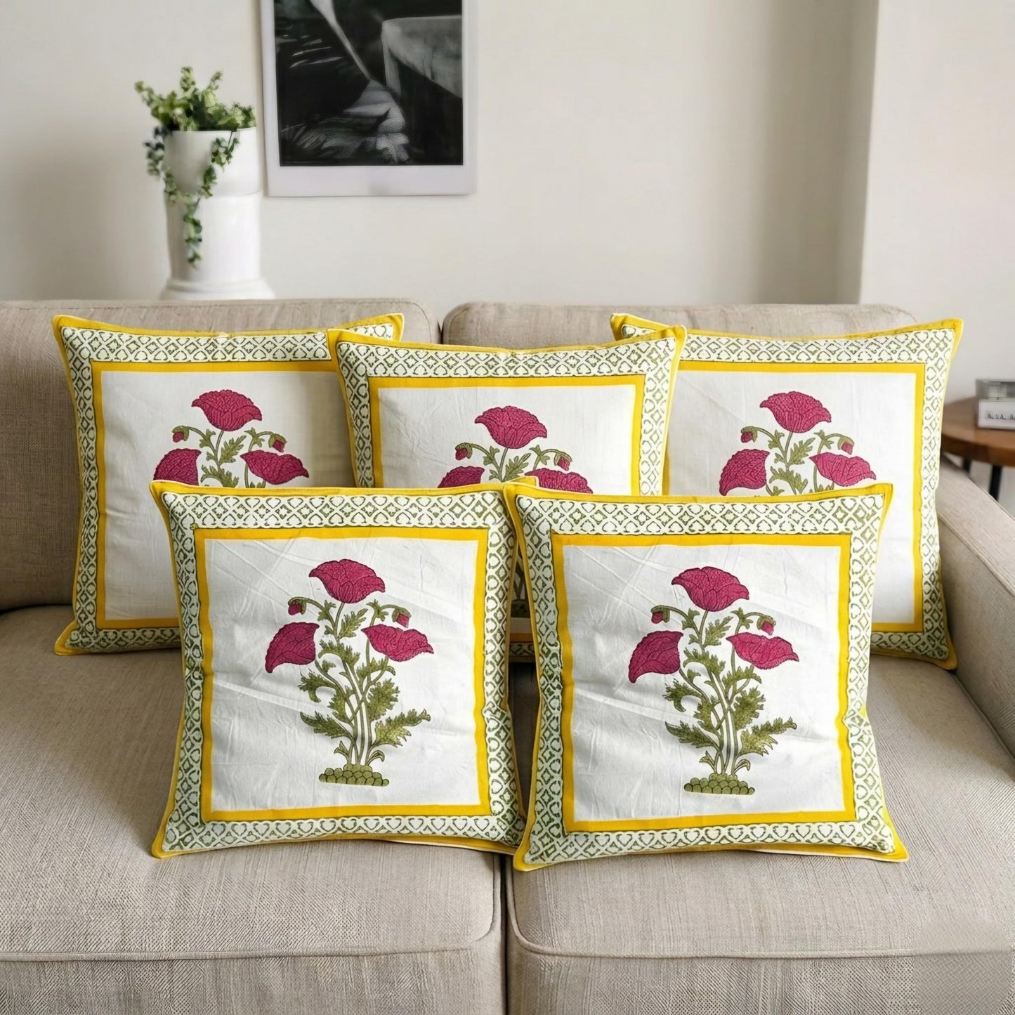 Magenta Samridhi Mughal Butta Cushion covers | Hand Block Print