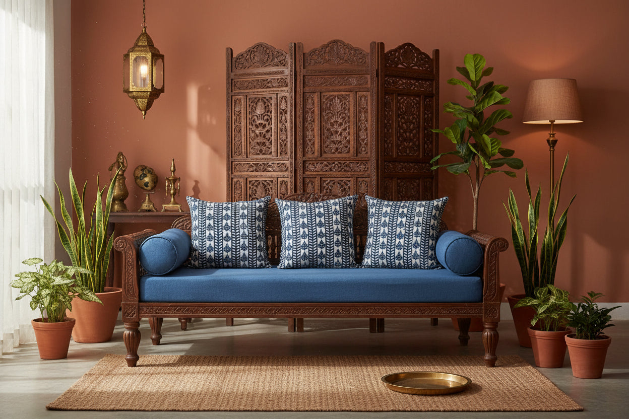 Indigo Vyomika Cushion cover |Hand Blockprint