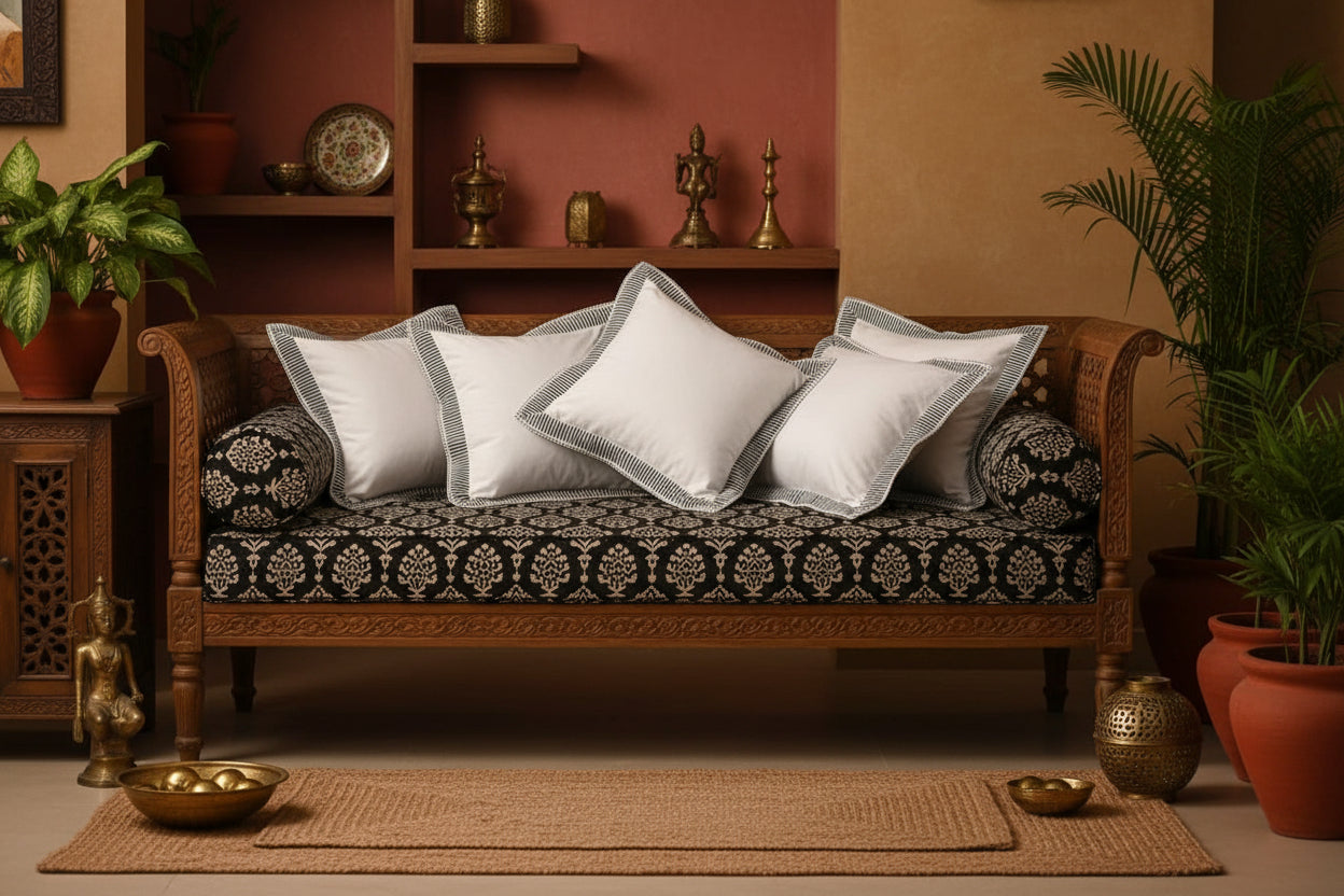 Black  Kantha Cushion Cover