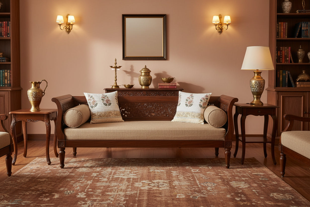 Brown Anagha Quilted Cushion covers|Hand Block print