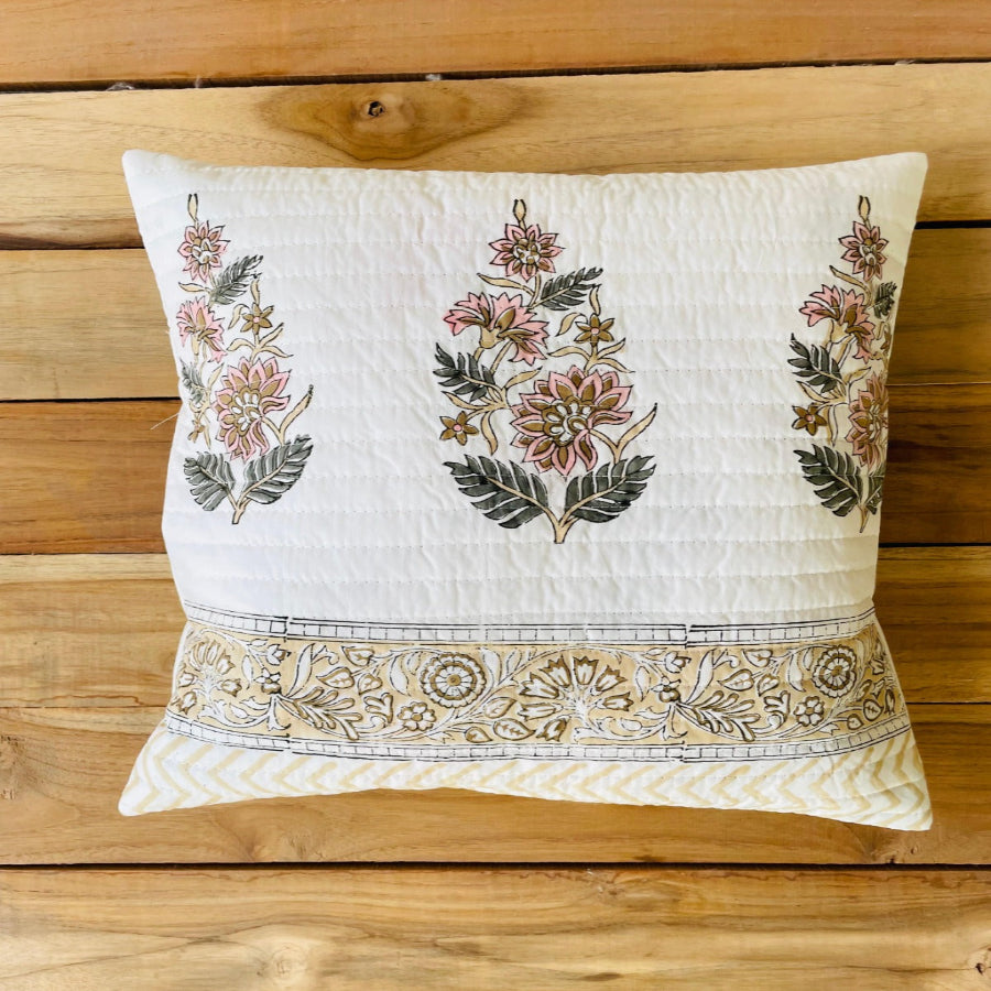 Brown Anagha Quilted Cushion covers|Hand Block print