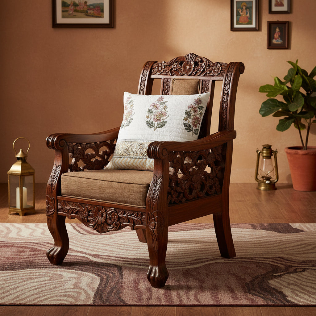 Brown Anagha Quilted Cushion covers|Hand Block print
