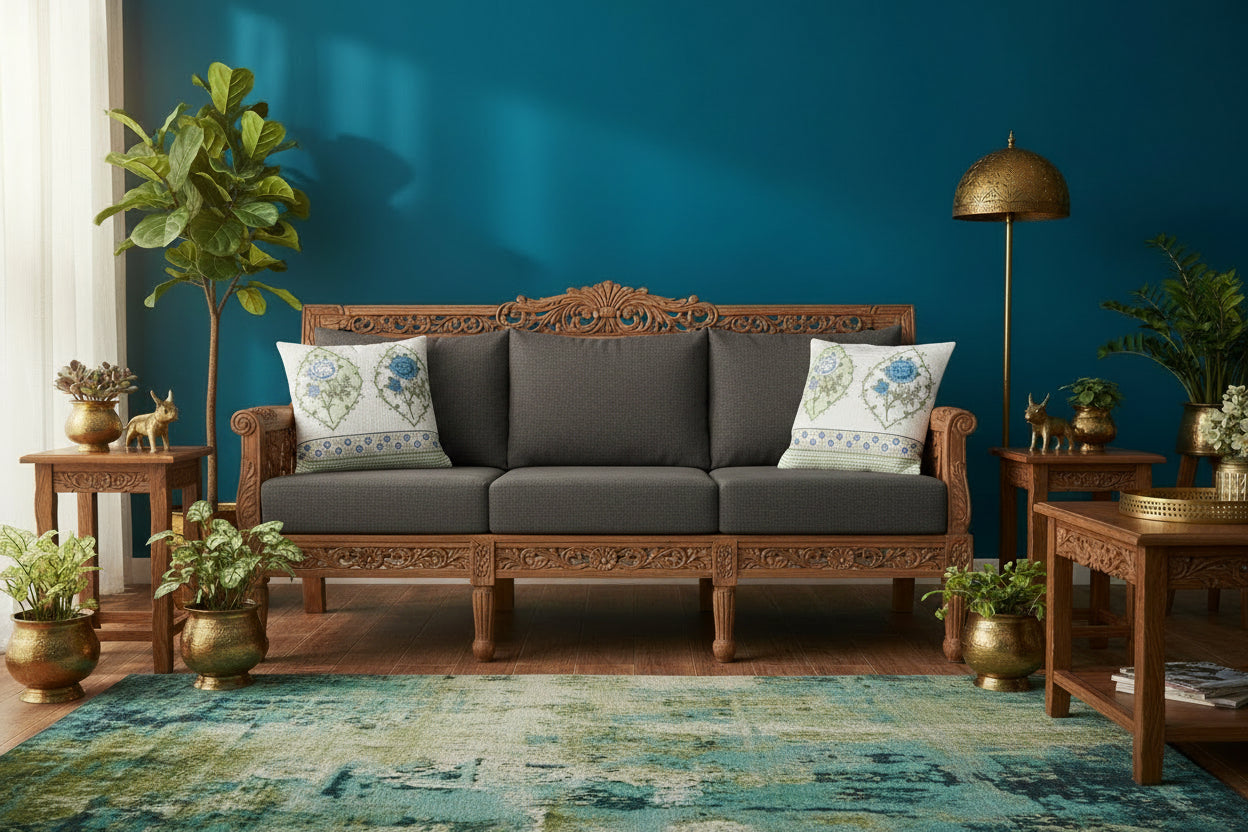 Blue Aadhya Quilted Cushion covers |Hand Block Print