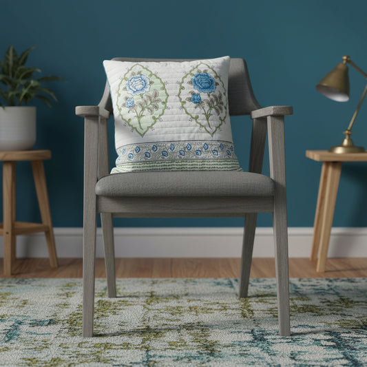 Blue Aadhya Quilted Cushion covers |Hand Block Print