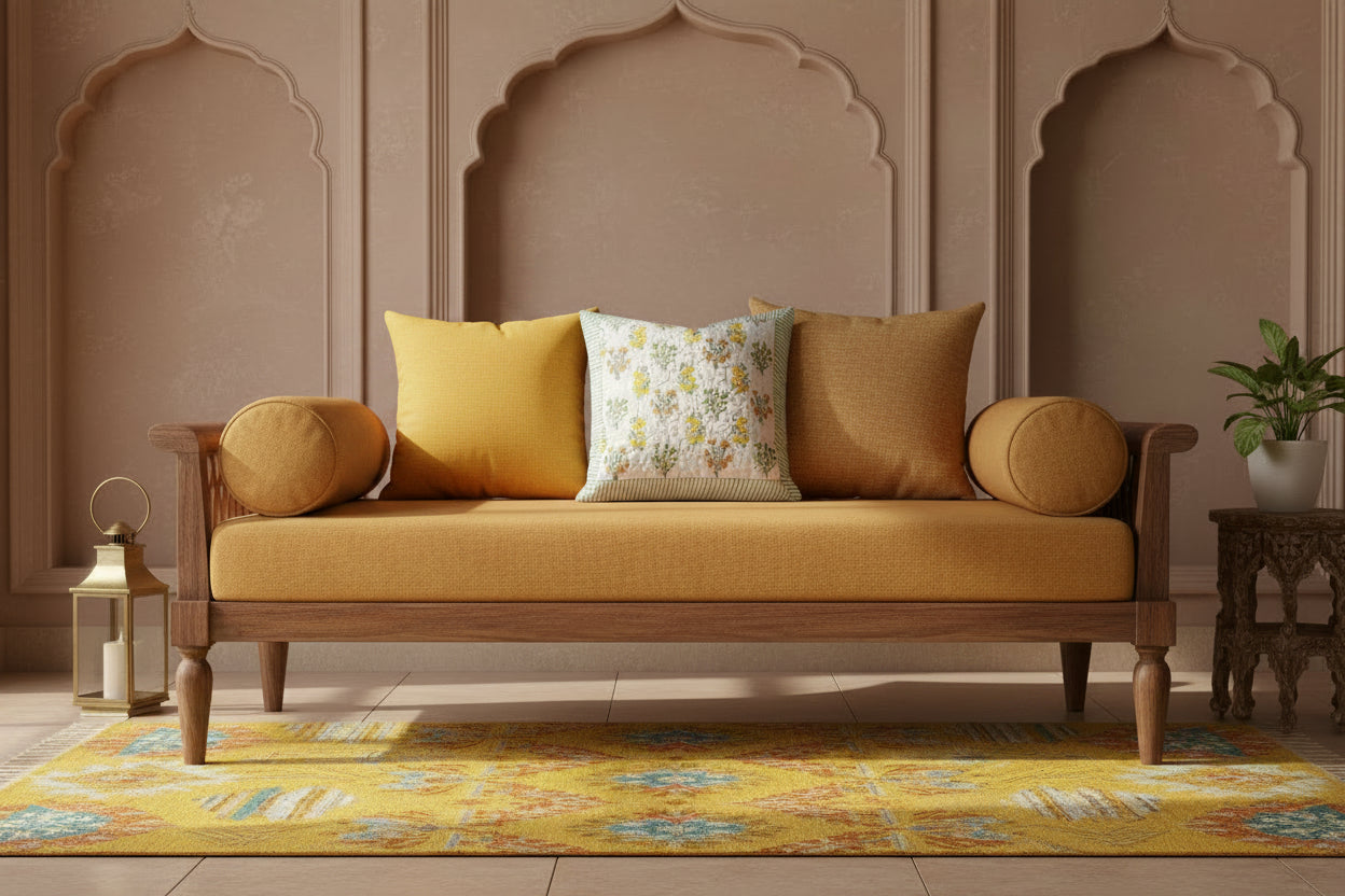 Yellow Anika Quilted Cushion covers| Hand Block Print