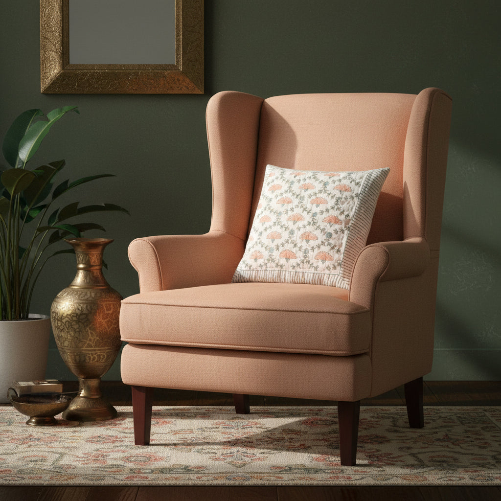 Peach Aarohi Quilted Cushion covers| Hand Block Print
