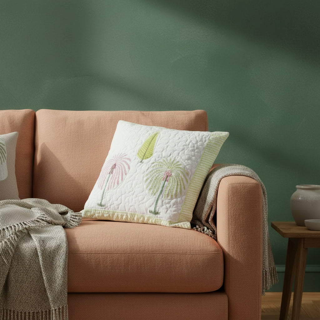 Pink Aarna Quilted Cushion covers| Hand Block Print