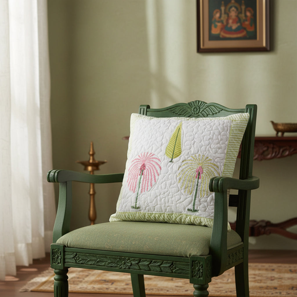 Pink Aarna Quilted Cushion covers| Hand Block Print