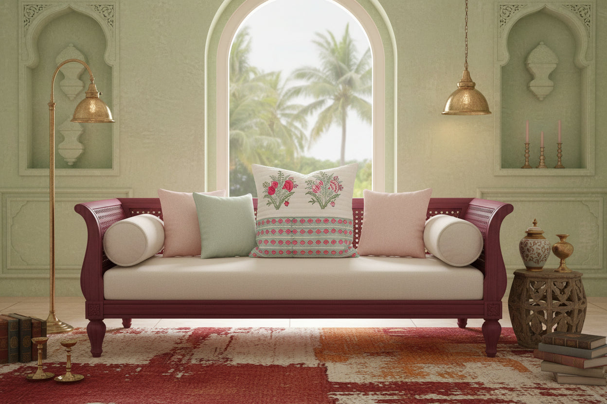 Magenta ANAYA Quilted Cushion cover| Hand Block Print