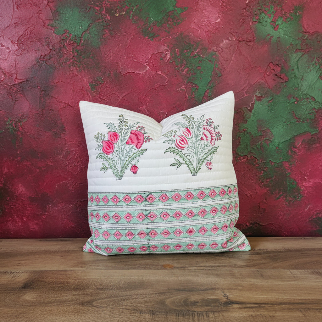 Magenta ANAYA Quilted Cushion cover| Hand Block Print
