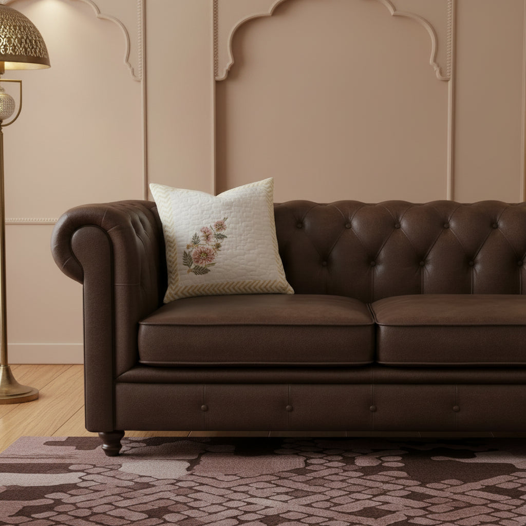Brown Dhithi Quilted Cushion covers|Hand Block print